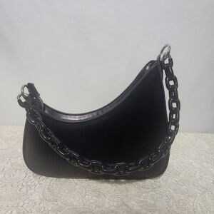MMS Black Asymmetrical Purse Bag W Chain-Look Strap.